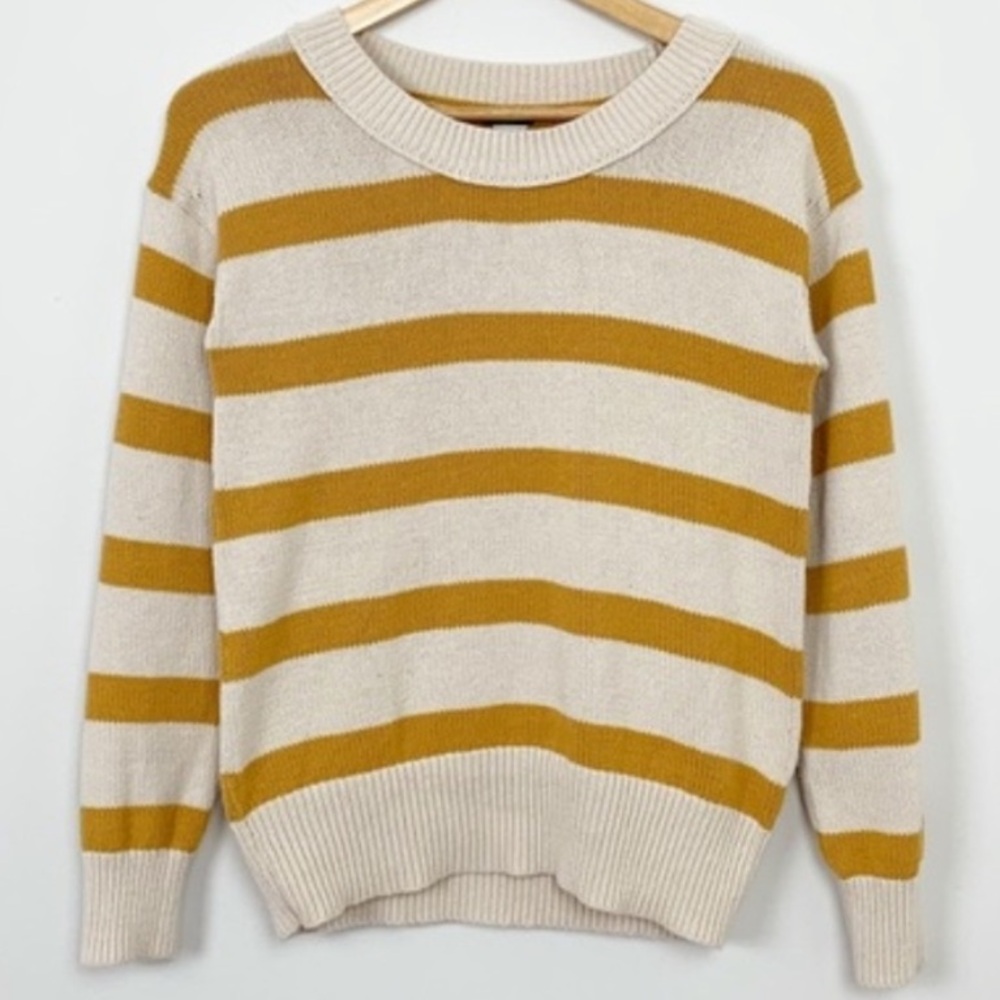 J. Crew cream ecru gold wide striped color block crewneck 100% cotton sweater